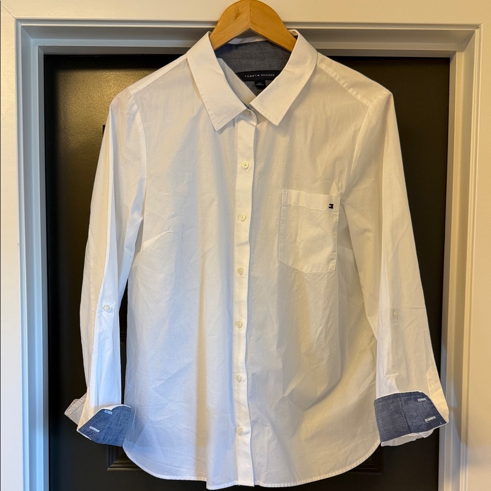 Tommy Hilfiger White and Blue Women's Blouse